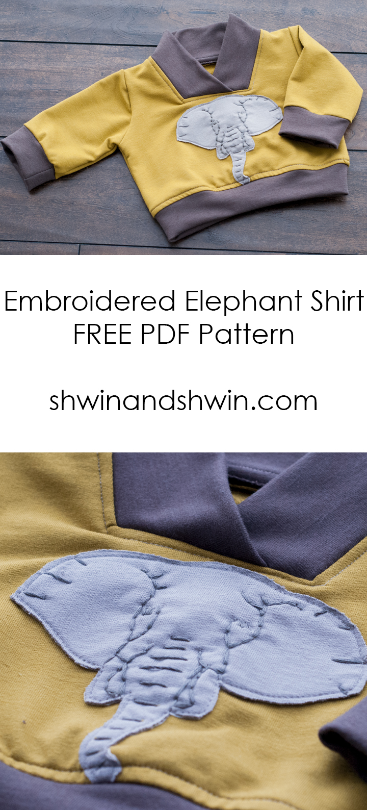 Embroidered Elephant Sweatshirt || Free PDF Pattern&Template || Shwin&Shwin